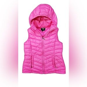 Hot pink hooded puffer vest